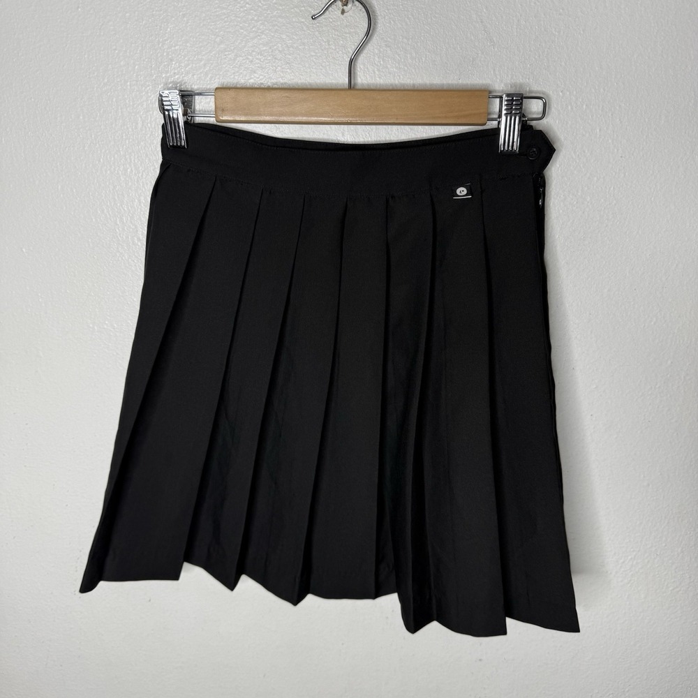 Lazy Oaf Black Pleated Mini Skirt Button Zip Side Minimalist Women's 6